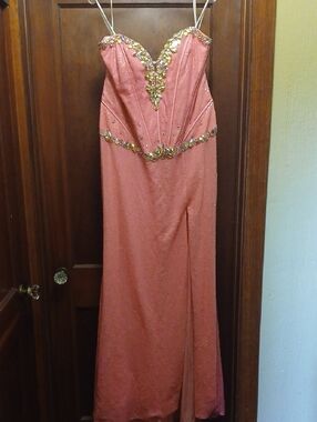 Precious Formal PinkStrapless Beaded Evening Gown